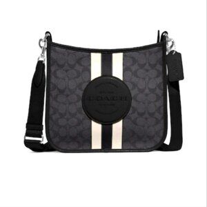 EUC COACH Dempsey File Bag In Black Signature Jacquard with Stripe